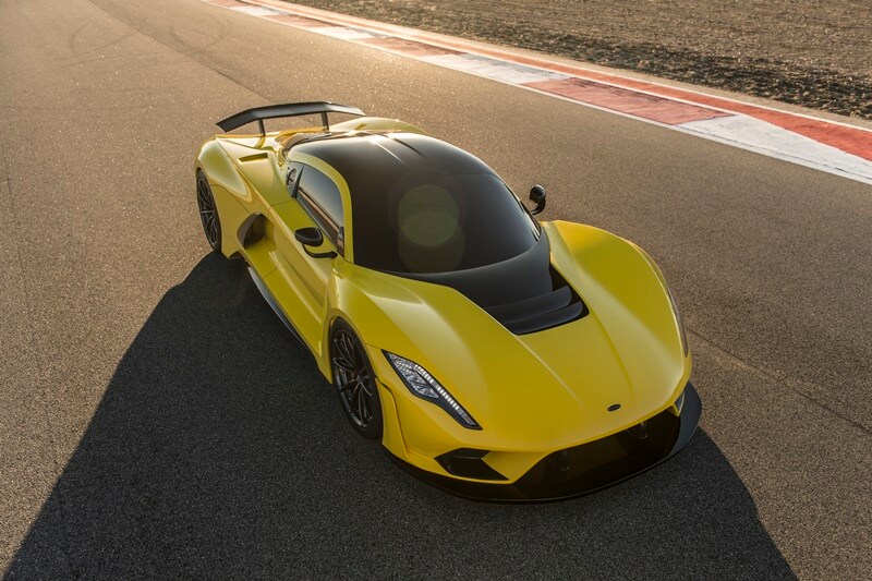 The Venom F5 will be powered by an all new, twin turbo V8 engine that will deliver over 1600 bhp! The engine will be paired to a seven-speed single clutch paddle shift transmission, delivering power to the rear wheels. The Venom will also feature an all new light-weight chassis and all carbon-fibre body, which will give the F5 a curb weight of about 1338 kg.
