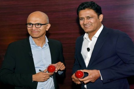 Microsoft CEO Satya Nadella with Anil Kumble