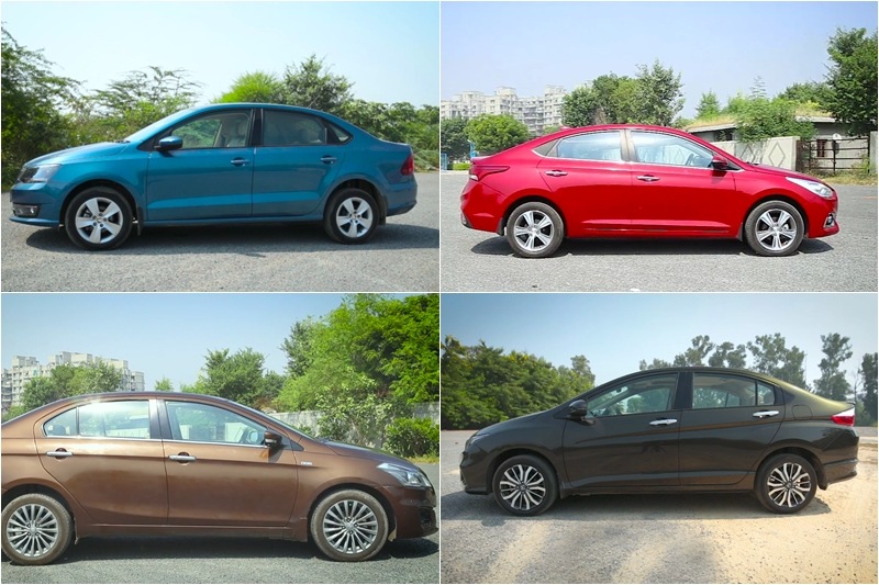 In terms of alloys wheels, we would have to hand it to the Ciaz who's multi-spoke alloys far outclass the competition. However, the Honda City's diamond cut alloys do also look really good as compared to the alloys on the previous generation. The Rapid and Verna's standard 5-spoke broad alloys do take away from both cars overall appeal a little though.