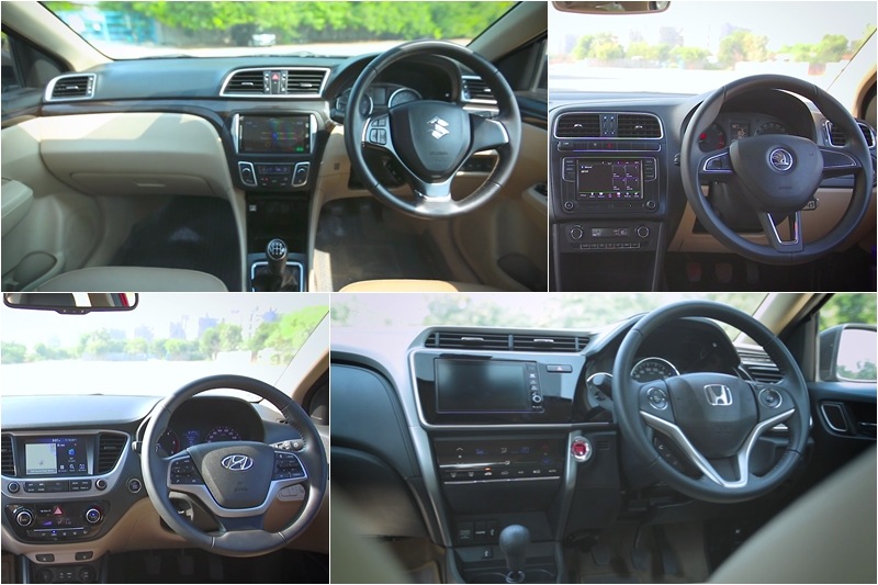 In terms of interiors, the 2017 Verna and Honda's new city come very close. Being the only two with the optional sunroof on the top trim. All of them have touch screen infotainment systems and cooled glove boxes. However the Verna does win here in terms of aesthetic and the fact that it comes with heated and cooled seats.