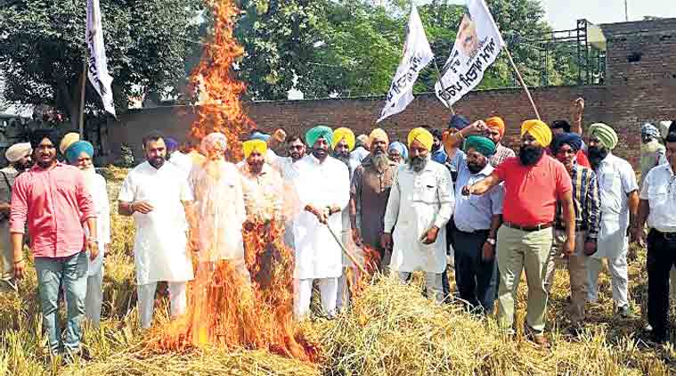 Delhi air pollution, punjab stubble burning, Sukhpal khaira, AAP leader crop burning, ludhiana protest, arvind kejriwal Delhi air pollution, punjab stubble burning, Sukhpal khaira, AAP leader crop burning, ludhiana protest, arvind kejriwal