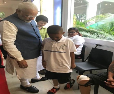 Narendra Modi, Philippines, 9 year old amputee, jaipur foot, Carlo Migel Silvano, Mahaveer Philippine Foundation Narendra Modi, Philippines, 9 year old amputee, jaipur foot, Carlo Migel Silvano, Mahaveer Philippine Foundation