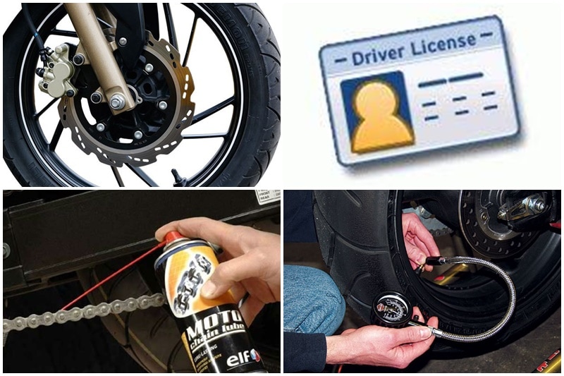 Pre-checks: There are a number of pre-checks that you will need to get done in order to experience a no-breakdown-trip. Check is your documents are in line and proper – the driver's licence, vehicle insurance, pollution certificate, registration certificate. And if you happen to be crossing international borders, you must carry identification proofs. Get the engine oil level on you bike checked, have the chain washed and lubed, check air pressure in tyres and see if brakes and all electricals are working well. (Image: bottom left: Zigwheels; bottom right: Sport rider)