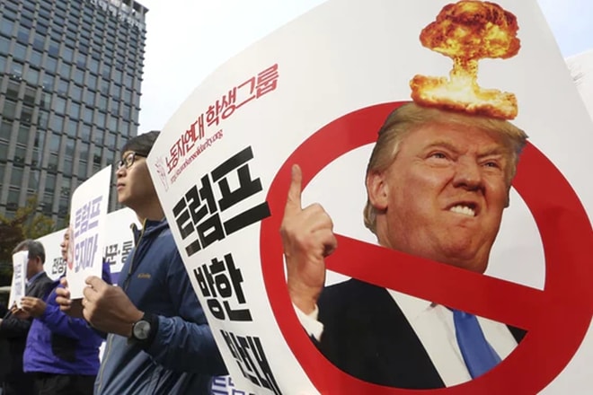 donald trump, south korea, trump south korea visit, protest, south korea protest, trump protest