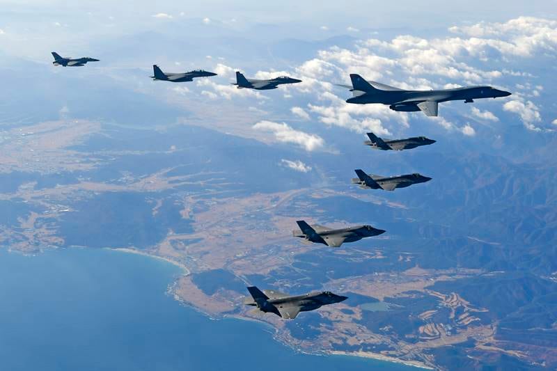 US Air Force, Air Force, US, joint aerial drill, Vigilant Ace, military drills, south korea, US fighter jets, US B-1B bomber, fighter jets