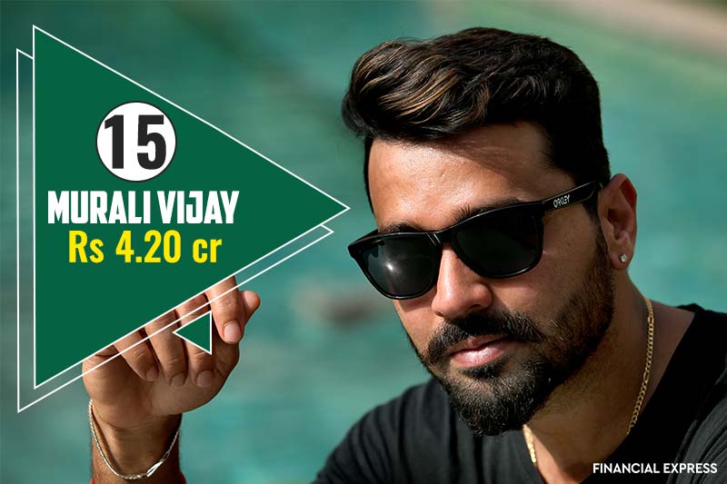 15) Murali Vijay- The 33-years-old batsman from Tamil Nadu was ranked at 87 in Forbes top 100 India Celebrities list. Murali, however, is 15th in this inventory and has earnings of Rs 4.20 crore.