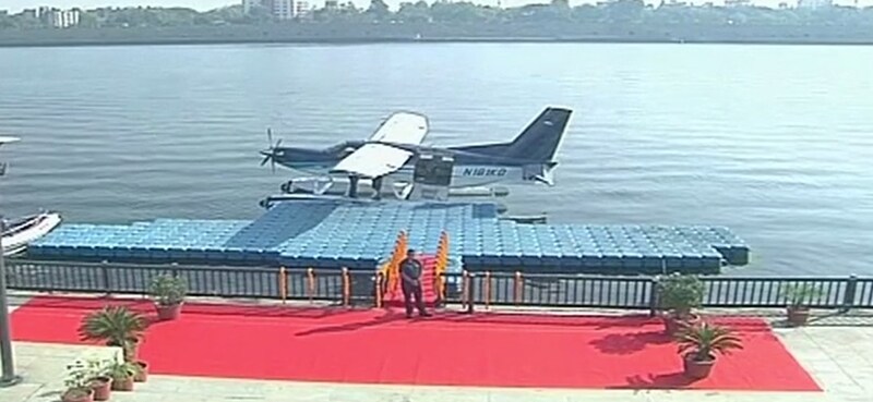 Visuals of sea plane Prime Minister Narendra Modi will be travelling in from Sabarmati River in Ahmedabad. (ANI)