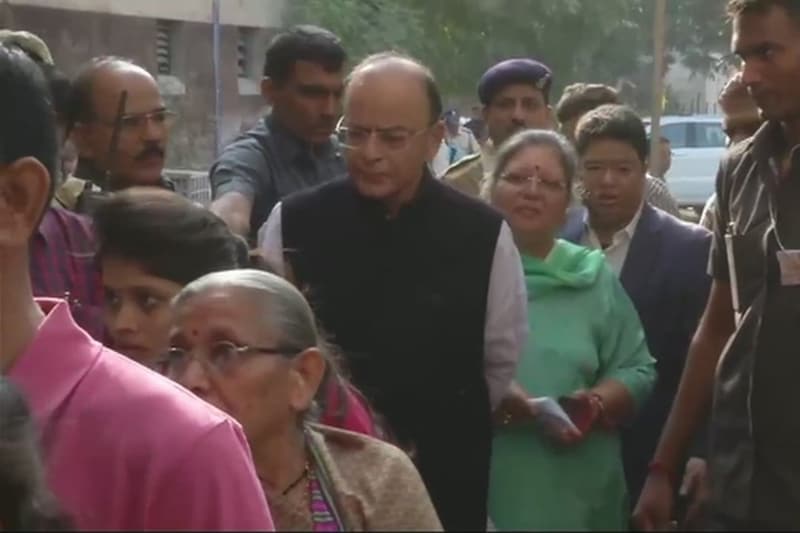 Union Finance Minister Arun Jaitley cast his vote in Ahmedabad's Vejalpur. He urged people to vote saying, "Main Gujarat ki janta se appeal karta hoon ki vo bhaari maatra mein aayen aur vote karein, vikas yatra ko qayam rakhein." (Source: ANI)