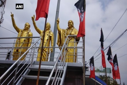J Jayalalithaa & MGR statues' installed alongside CN Annadurai statue at Avinashi Road in Coimbatore (Source: ANI) J Jayalalithaa & MGR statues' installed alongside CN Annadurai statue at Avinashi Road in Coimbatore (Source: ANI)