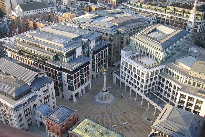 London Stock Exchange, founded in 1801, is the third-largest stock exchange in the world by market capitalisation. In 2004, it moved to its current location, the Paternoster Square, which was last redeveloped in 2003. (Image: Wikimedia Commons)