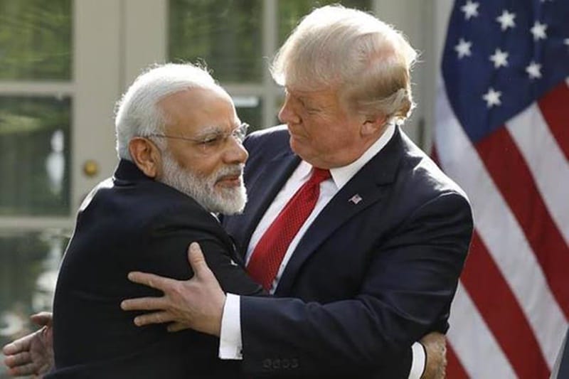 Prime Minister Narendra Modi’s first-ever meeting with US President Donald Trump saw a number of handshakes, hugs, and broad between the two leaders. (Source: PTI)