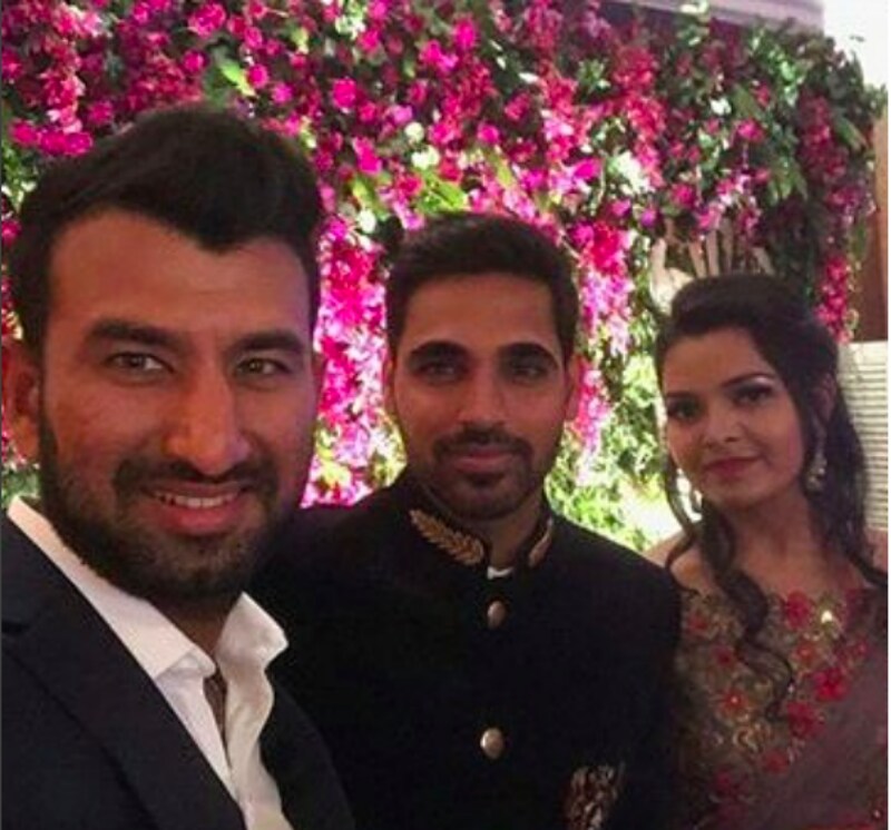 Cheteshwar Pujara who has had a spectacular Test series against Sri Lanka was busy taking selfies with the couple. (Instagram)