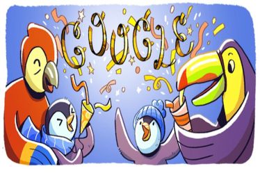 google doodle, google doodle new year eve, google doodle 2018, new year eve, penguins, parrots