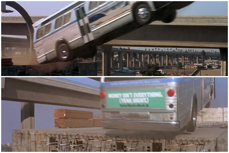 Jumps from a missing section on a bridge: Some of these crazy logics aren't restricted to Bollywood alone. I remember one such a scene from an otherwise really good Hollywood film, Speed. Guilty! Sandra Bullock may have been driving fast but a heavy bus will just plummet to the ground and not jump like there was a huge ramp. (Image: Stills from film Speed)