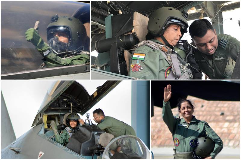 Defence Minister Nirmala Sitharaman today undertook a sortie in IAF’s frontline combat jet Sukhoi-30 MKI - an indigenously-built twin-engine fighter jet capable of carrying nuclear strikes in the western sector of Rajasthan. The country's first woman defence minister described the 30-minute sortie as "wonderful". Wearing the pilot’s G-suit, the 58-year old Sitharaman sat in the rear seat behind the pilot in the cockpit of IAF’s frontline combat jet which took off from the Jodhpur air base. Let us take a look at some of the spectacular images: