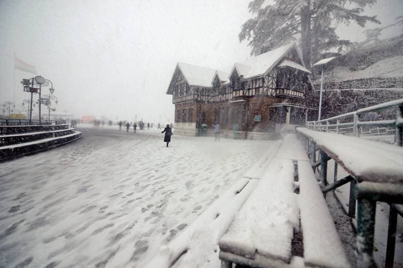 The higher reaches of Himachal Pradesh and Uttarakhand received a fresh bout of snow today, while sporadic rains exacerbated cold conditions in the plains. According to agriculture experts, light rain is considered good for crops at this stage. The cold wave intensified further in Jammu and Kashmir as the gap between the maximum and minimum temperatures narrowed down both in Jammu and Srinagar city. Fog caused travel disruptions in some parts of the plains, where temperatures dipped due to overcast skies. Let us take a look at images of snowfall from Shimla and Kashmir valley:
