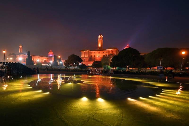Incidentally, the neighbouring buildings, like the Rail Bhawan, Udyog Bhawan, Sena Bhawan, Krishi Bhawan, Shahtri Bhawan, among other places, still carried the traditional incandescent bulb lighting. (PTI Photo)