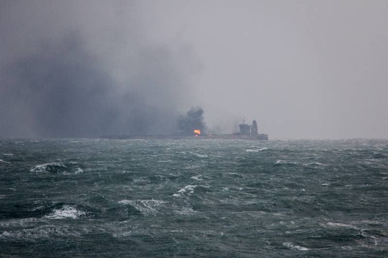 iran, Iranian oil tanker, collision, china, sanchi, iranian oil tanker sanchi, iranian oil tanker on fire, chinese cargo ship, oil tanker burning, oil tanker explosion, oil tanker, rescue vessels, cargo ship, environment disaster, world news