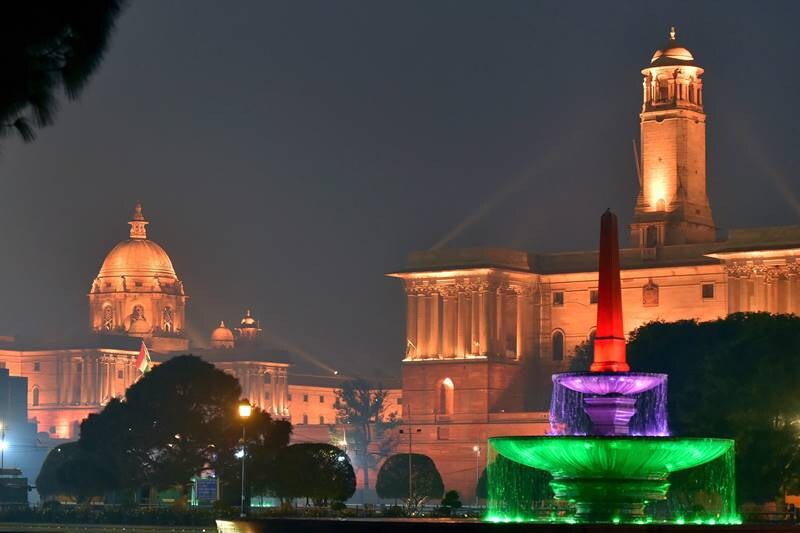 At the end of the Beating Retreat ceremony today, the iconic Raisina Hill complex did not break into a blaze of incandescent glory, but instead it was a riot of kaleidoscopic lights dazzling the majestic buildings. In a break from tradition, the imposing Rashtrapti Bhawan, and the twin North Block and South Block were bathed in a dynamic LED display, evoking a different aura of the landscape. "Every year, we are used to seeing the countless bulbs lighting up brilliantly towards the end of the Retreat ceremony, and people would let out a huge cheer. This time, its a new lighting and hence that hurrah reaction was not quite there," a security personnel on duty, who did not wish to be named, said. (PTI Photo)