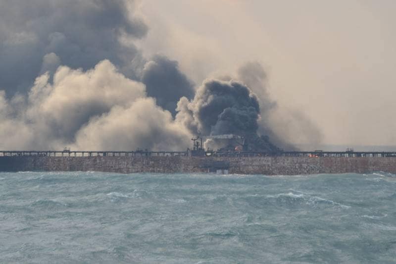 iran, Iranian oil tanker, collision, china, sanchi, iranian oil tanker sanchi, iranian oil tanker on fire, chinese cargo ship, oil tanker burning, oil tanker explosion, oil tanker, rescue vessels, cargo ship, environment disaster, world news