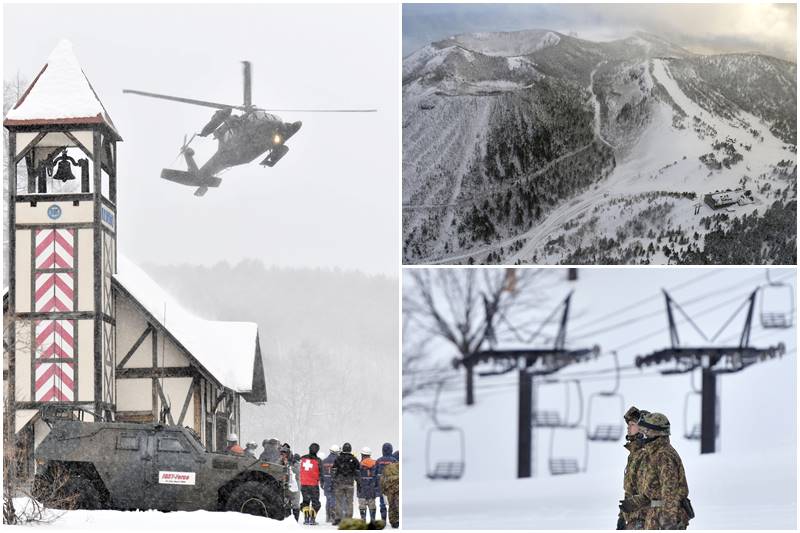 Twelve people, including eight soldiers, skiing on the slopes of a volcano in central Japan were injured Tuesday by flying rocks during a sudden eruption, officials said. One soldier later died. A rest house at the resort was hit by volcanic rocks, but the extent of damage was not known, resort official Yasuaki Morita said. Kusatsu-Shirane last erupted in 1983. Japan sits on the Pacific "Ring of Fire" and is prone to earthquakes and volcanic eruptions. An eruption of Mount Ontake in 2014 killed about 60 people. Several other Japanese volcanoes are considered unstable and have had small eruptions in recent years.