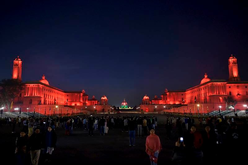 The iconic buildings are traditionally illuminated on eight select days through the year -- including Republic Day and Independence Day - with static lighting. This system covered an area of 16,750 sqm. (PTI Photo)
