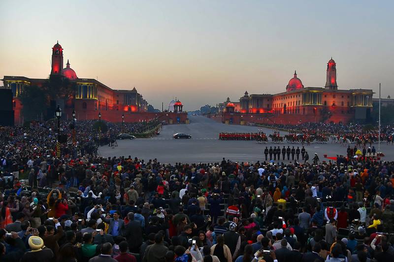 Several performances by Army, Air Force and Naval bands, among other troupes, thrilled the audience with patriotic fervour, as they cheered loudly against the backdrop of a delightful twilight. (PTI Photo)