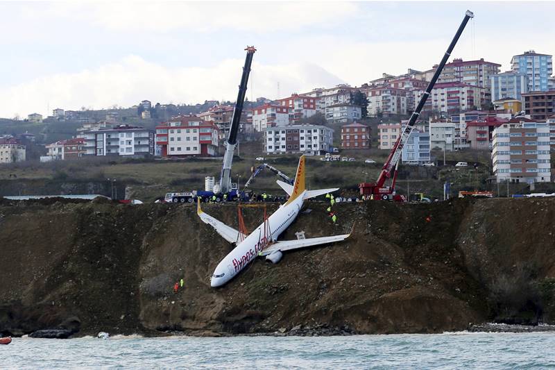 Turkish media said the pilots told investigators the plane's right engine experienced a sudden surge of speed that forced it to swerve to the left, toward the sea.(AP Photo)