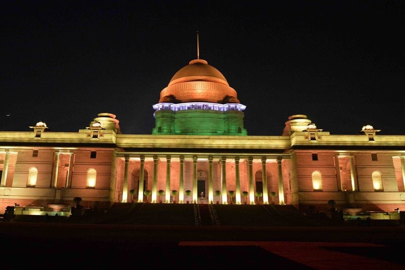 Rashtrapati Bhawan images republic day 2018, Illuminated Rashtrapati Bhawan 2018, Republic Day 2018, President Ram Nath Kovind, Rashtrapati Bhavan, 10 ASEAN countries, 628 light fittings Rashtrapati Bhawan