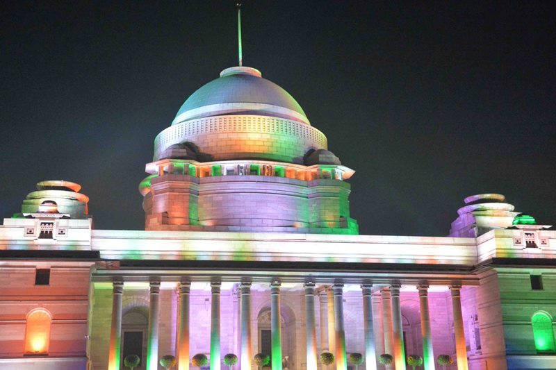 Rashtrapati Bhawan images republic day 2018, Illuminated Rashtrapati Bhawan 2018, Republic Day 2018, President Ram Nath Kovind, Rashtrapati Bhavan, 10 ASEAN countries, 628 light fittings Rashtrapati Bhawan