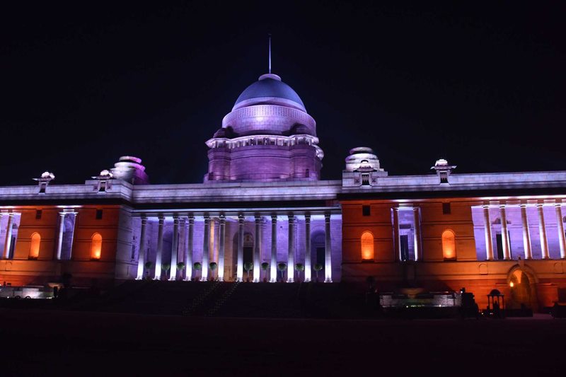 Rashtrapati Bhawan images republic day 2018, Illuminated Rashtrapati Bhawan 2018, Republic Day 2018, President Ram Nath Kovind, Rashtrapati Bhavan, 10 ASEAN countries, 628 light fittings Rashtrapati Bhawan