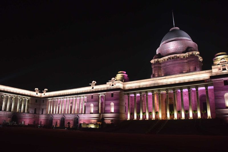 Rashtrapati Bhawan images republic day 2018, Illuminated Rashtrapati Bhawan 2018, Republic Day 2018, President Ram Nath Kovind, Rashtrapati Bhavan, 10 ASEAN countries, 628 light fittings Rashtrapati Bhawan