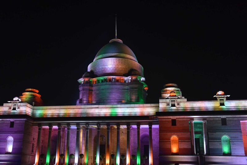Rashtrapati Bhawan images republic day 2018, Illuminated Rashtrapati Bhawan 2018, Republic Day 2018, President Ram Nath Kovind, Rashtrapati Bhavan, 10 ASEAN countries, 628 light fittings Rashtrapati Bhawan