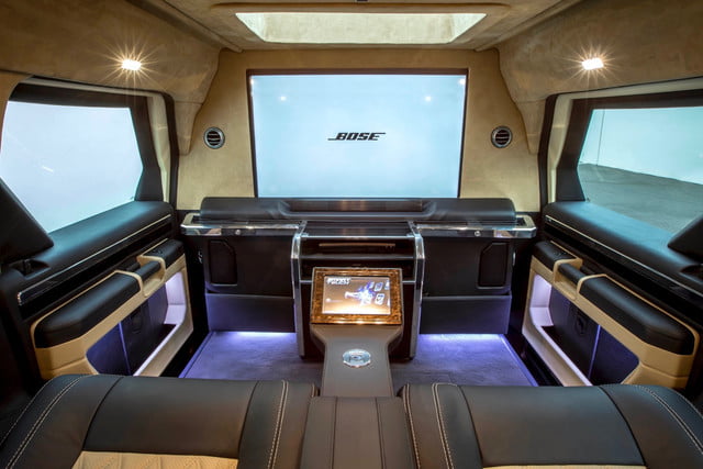 The SUV gets a 40-inch screen mounted between the rear seating area and the front. An intercom allows rear-seat passengers to talk with the driver. Panoramic sun-roof and satellite connectivity options to ate available.