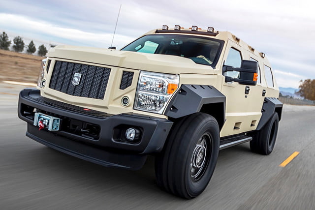 The Rhino GX's large, rugged exterior is full of meticulously designed edgy details to create a truly unique and incomparable vehicle. It is one of the largest luxury SUVs on the market and fully off-road capable, it is powered by a 6.7L V8 diesel engine or a 6.8L V10 engine for a petrol customers. Both engines are mated to a six-speed automatic transmission and four-wheel drive. The massive Rhino GX SUV ride on 20-inch wheels.