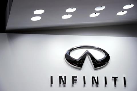 The Infiniti booth displays the company logo at the North American International Auto Show in Detroit, Michigan, U.S. January 16, 2018. REUTERS/Jonathan Ernst