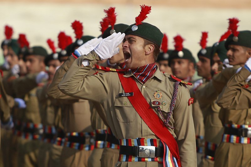 A National Cadet Corps member gives a command during a rehearsal of the Republic Day parade (Photo: AP)