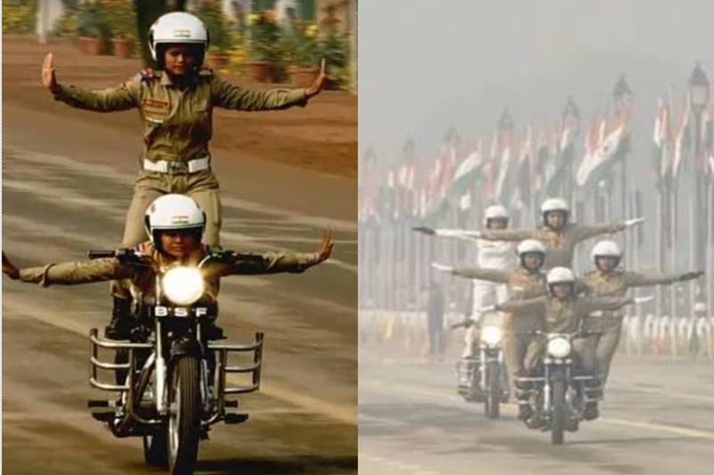 The daredevil motorcycle-riding skills showcase by the BSF motorcycle women team thrilled everyone. The display is a celebration of the women power of the nation. (Source: ANI)