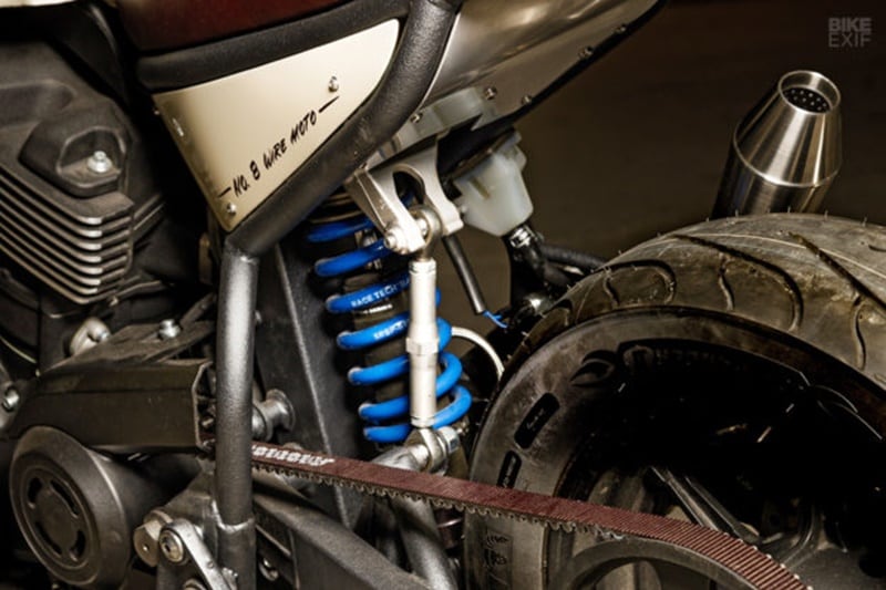 The Harley-Davidson Street 750 was given new bodywork and performance upgrades. “I made two-and-a half-gas tanks before getting it right,” he told Bikeexif. “The learning throughout that process was invaluable—the biggest challenge was retaining the monstrous stock fuel pump.”