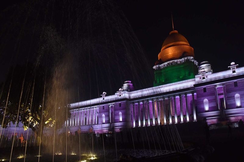 Rashtrapati Bhawan images republic day 2018, Illuminated Rashtrapati Bhawan 2018, Republic Day 2018, President Ram Nath Kovind, Rashtrapati Bhavan, 10 ASEAN countries, 628 light fittings Rashtrapati Bhawan