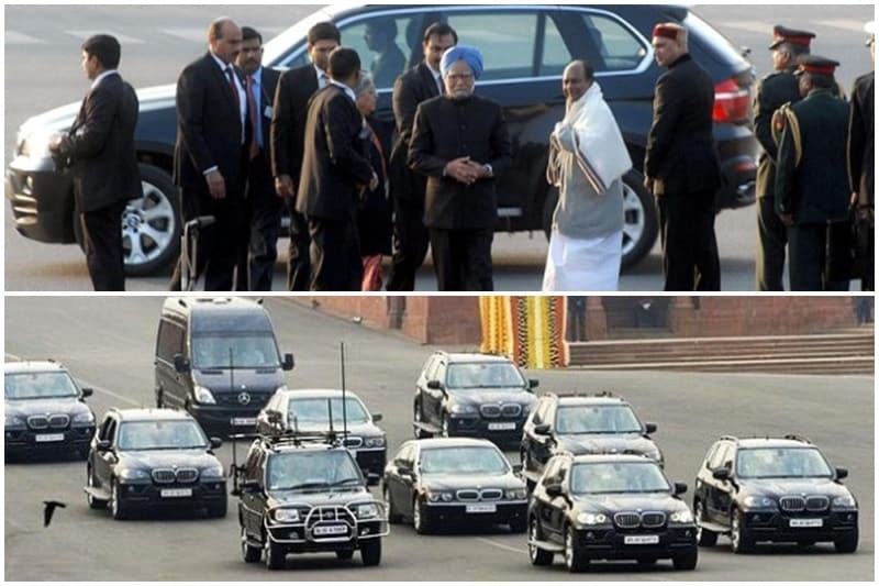 Manmohan Singh succeeded Atal Bihari Vajpayee and remained in Prime Minister's office for two terms. In Singh's term, the prime minister's motorcade was added with BMW 7-Series sedans and also BMW X5 SUVs. (Images: Cartoq)