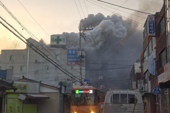 hospital fire, south korea fire, south korea hospital fire, blaze at hospital in south korea, south korea hospital blaze, miryang hospital fire, winter olympics, north korea, deadly blaze at south korea hospital, south korea hospital tragedy