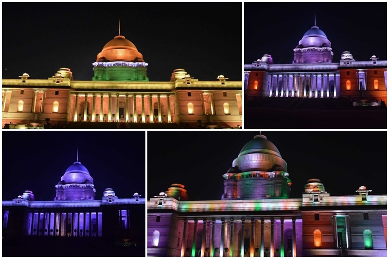 Rashtrapati Bhawan images republic day 2018, Illuminated Rashtrapati Bhawan 2018, Republic Day 2018, President Ram Nath Kovind, Rashtrapati Bhavan, 10 ASEAN countries, 628 light fittings Rashtrapati Bhawan