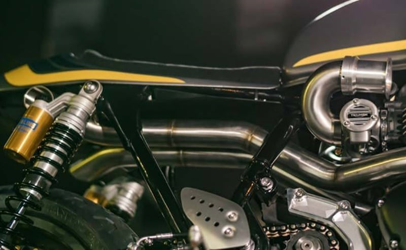 Triumph Australia helped Andrews with a Diablo Red Thruxton R and parts. Triumph had obviously already been impressed with Andrews work - his previous widely acclaimed Dirty Rascal America and Rocket III builds.
