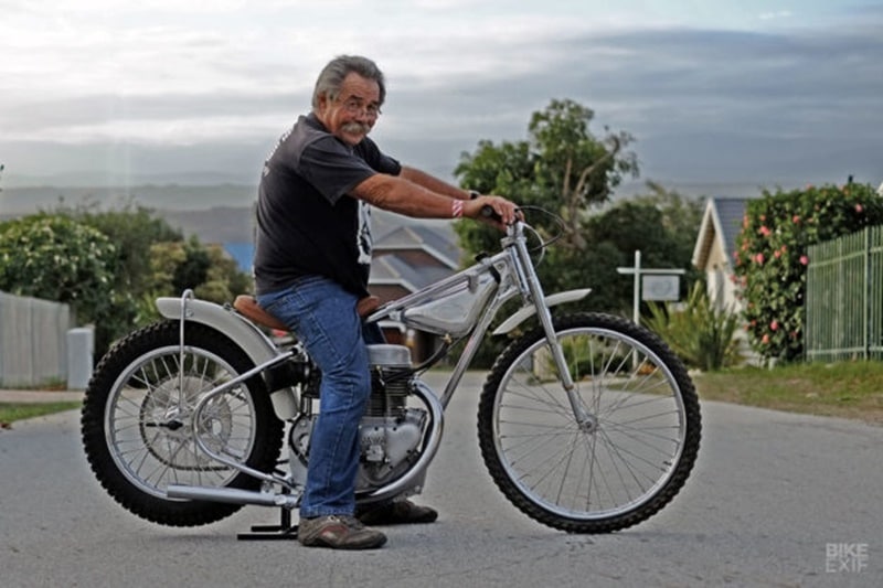 Gavin's client 65-year old Bobby Hack (pictured above), a retired Speedway legend who lives in the Eastern Cape, was where the motorcycle was sourced from. Gavin had been looking for a second-hand speedway bike to transform into the Dutchmann 'Desert Racer'.