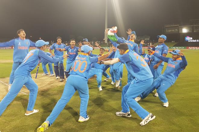 Indian cricket team celebrating after winning the match. (Twitter)