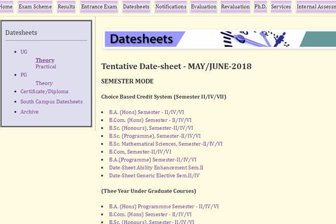 Delhi University, du.ac.in, Delhi University date sheet, exam.du.ac.in, Delhi University admissions, Delhi University admissions 2018, Delhi University semester exams, Delhi University semester exam dates, B.Com , B.A., B.A., English, Political Science, education news