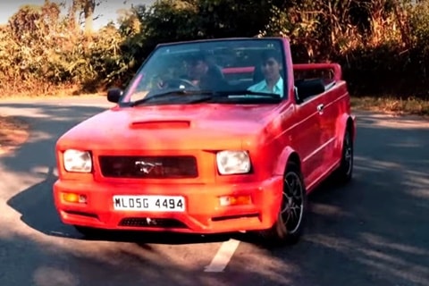 Maruti 800 modified into a Ford Mustang! Convertible roof, rear spoiler and the list doesn’t end