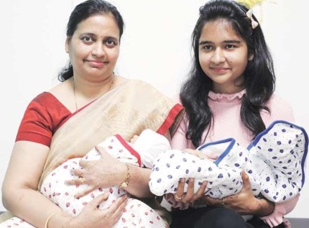 Rajashree Patil with the twins. (IE) Rajashree Patil with the twins. (IE)
