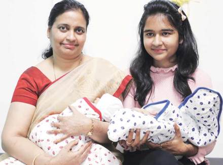 Rajashree Patil with the twins. (IE)